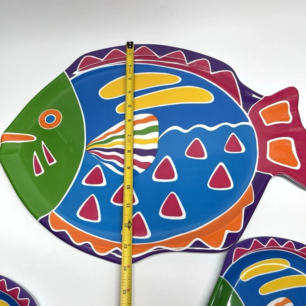 Summer Oasis Melamine Fish Tray And 2 Plates Tropical Beach Fish Design 17